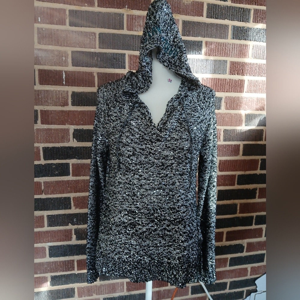 HARLEY DAVIDSON Shimmer Pullover hooded Sweater Silver & Black